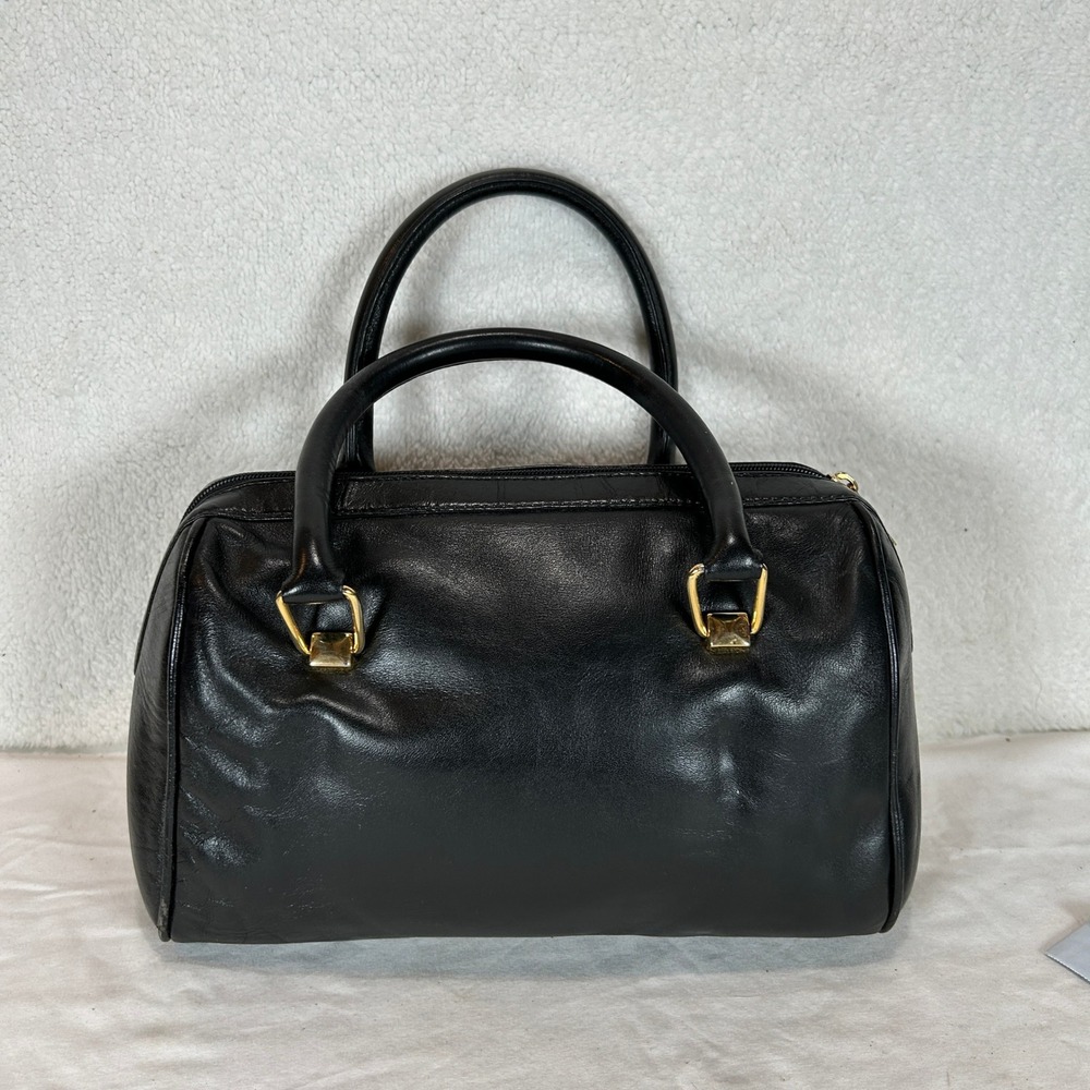 Anne Klein Vintage Black Leather Satchel Crossbody Bag Gold Lion Logo NWT - Picture 8 of 15